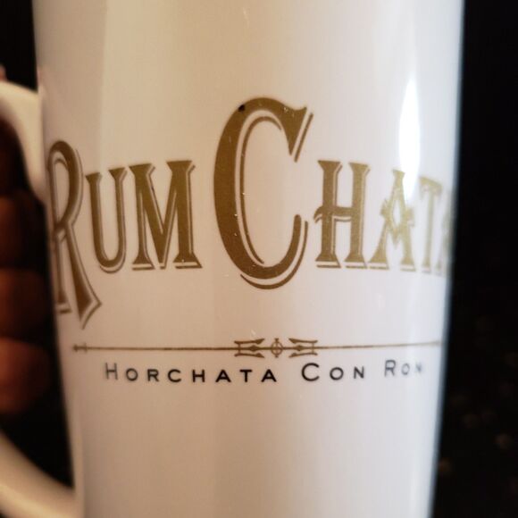 Rum Chata Horchata Con Ron Ceramic Coffee Mug Cup 6" Tall White Gold logo 14oz - Picture 6 of 9